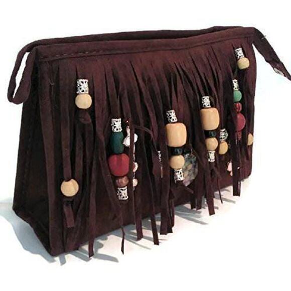 CROSSBODY BROWN Fringed Purse BOHEMIAN Luxury Gold Chain Charms Flower Gypsy NEW - Picture 6 of 15